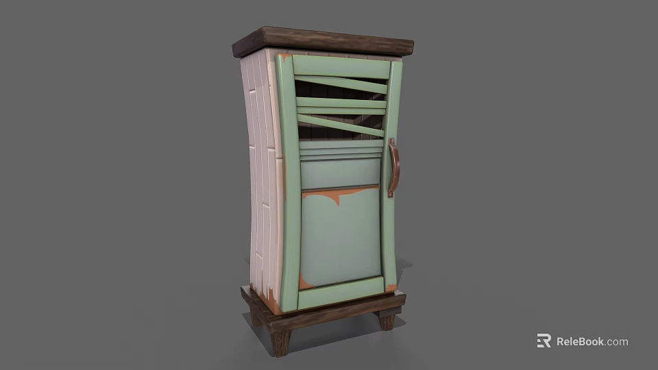 Vintage Style Light Green Wardrobe With White Panels Wooden Top And Handle 3d model 