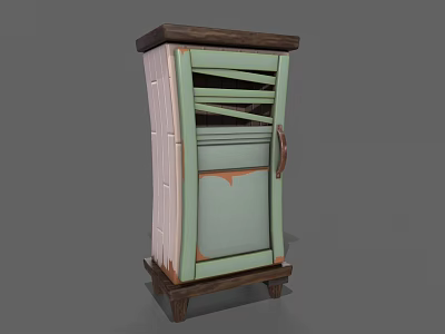 Vintage Style Light Green Wardrobe With White Panels Wooden Top And Handle 3d model
