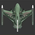 Futuristic Green Spaceship Featuring Glowing Light Strips And Multi Wing Structure 3d model