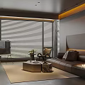 Modern Living Dining Room Interior Design With Venetian Blinds And Sofa Coffee Table