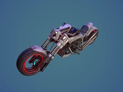 Futuristic Silver Motorcycle Design With Red Rim LED Lights And Streamlined Body Shape 3d model