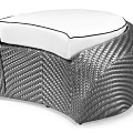 Gray Woven Sofa Stool With Round White Cushion And Black Trim 3d model