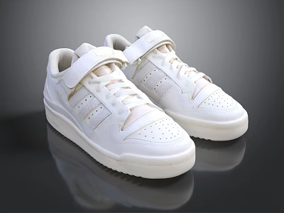White Casual Leather Sneakers With Velcro Straps And Laces For Everyday Wear 3d model