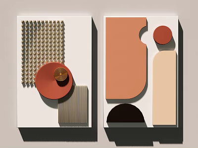 Modern Geometric Wall Art With Orange Red Beige Brown Shapes And Textured Details 3d model