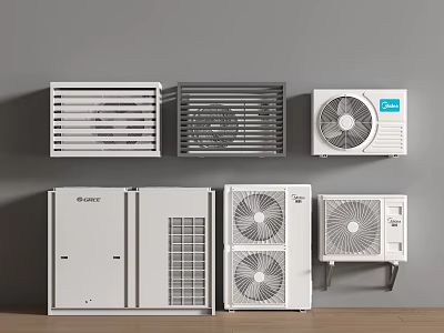 GREE Air Conditioner Fans Wall Mounted Floor Standing White Gray On Gray Wall Wooden Floor 3d model