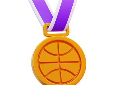 Sports Equipment Basketball Themed Medal With Purple And White Ribbon For Athletic Awards 3d model
