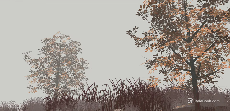 Arbor With Autumn Colored Leaves And Surrounding Tall Grass In Nature 3d model 