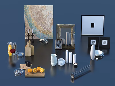 Decorative Ornament Combination With Art Painting Photo Frames Candles Vases And Glassware 3d model