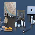 Decorative Ornament Combination With Art Painting Photo Frames Candles Vases And Glassware