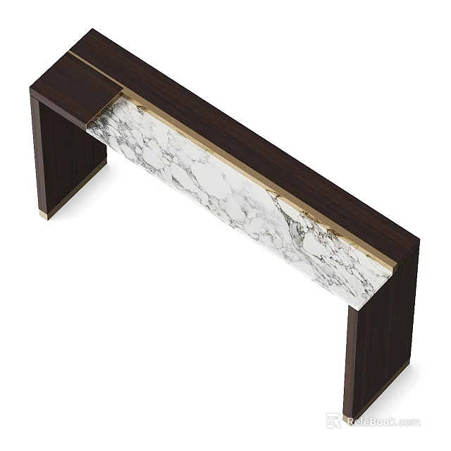 Modern Dark Wood Desk With Marble Top And Gold Accent Details 3d model 