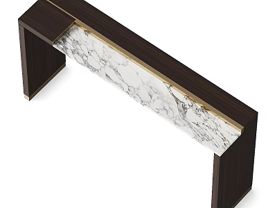 Modern Dark Wood Desk With Marble Top And Gold Accent Details 3d model