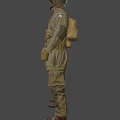 Man's Vintage Military Uniform With Helmet And Submachine Gun Gear