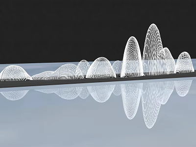 Modern White Mesh Landscape Sculpture With Arched Forms And Water Reflection 3d model