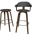Stylish Modern Bar Stools With Wooden Frame Gray Upholstered Seat Curved Backrest And Metal Footrest