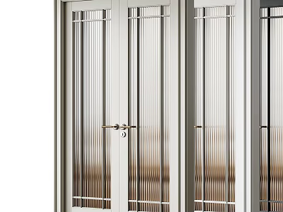 Modern Double Doors With Vertical Stripe Glass And Aluminum Frame Design 3d model