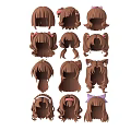 Brown Hair Wigs Featuring Various Hairstyles And Decorative Bows Headbands