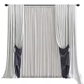 Elegant White Window Curtains With Dark Accent Panels And Pleated Design 3d model