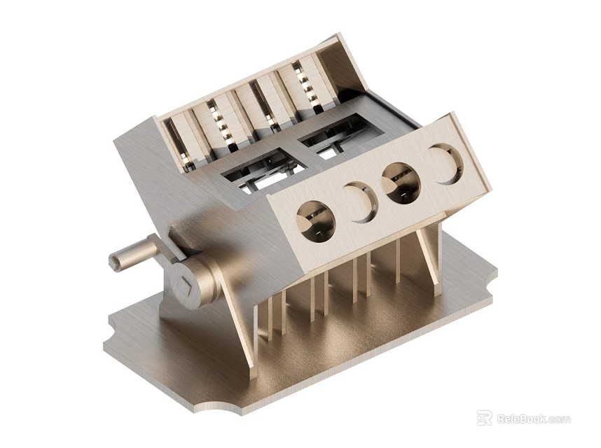 Industrial Equipment Metal Structure With Precision Holes Support Brackets And Control Knob 3d model 