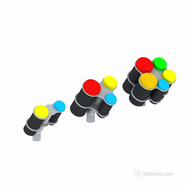 Colorful Instrument and Art Supplies With Round Multicolored Tops And Black Bases 3d model 