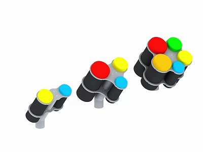 Colorful Instrument and Art Supplies With Round Multicolored Tops And Black Bases 3d model
