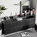 Modern Black Console Sideboard Cabinet with Drawers Books Decorative Items and Plants in Interior