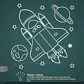 Glowing Neon Light Set For Kids Room With Rocket Planets And Stars