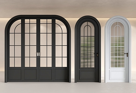 French double door single door glass door 3d model