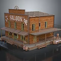 Western Style Saloon Wooden Building With Sign Veranda Barrels And Steps