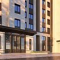 Elegant Modern Entrance Gate With Glass Panels Stone Columns And Decorative Pavement