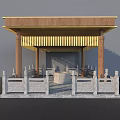 Traditional Pavilion With Wooden Roof Stone Railings And Classical Columns Structure Design