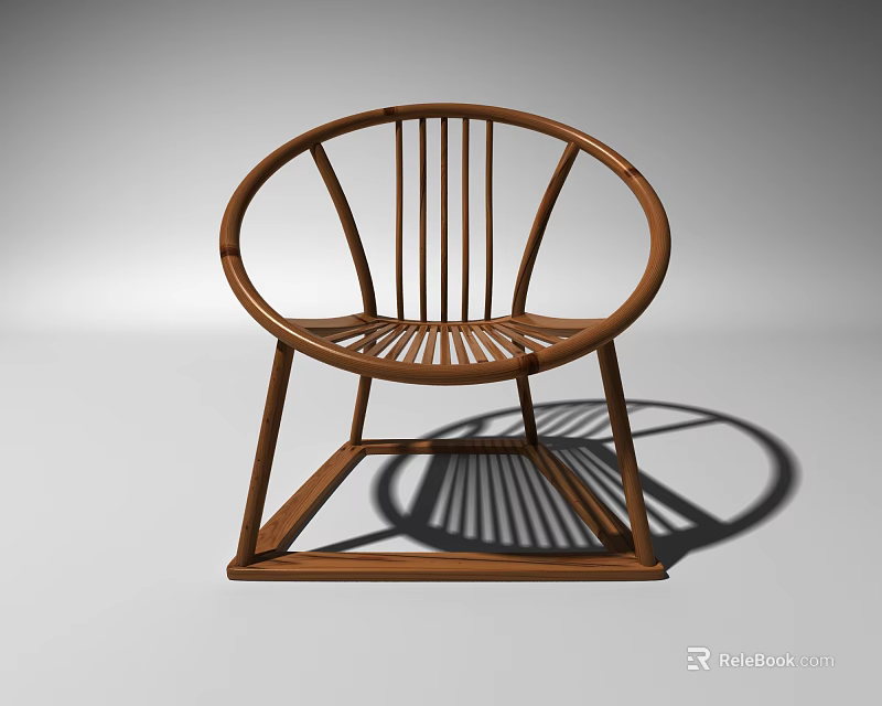 Modern Wooden Leisure Chair With Round Slatted Backrest And Square Base Design 3d model 