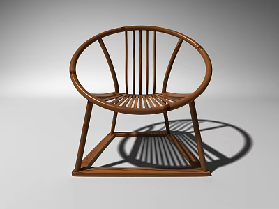 Modern Wooden Leisure Chair With Round Slatted Backrest And Square Base Design 3d model