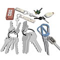 Various Keys And Keychain Accessories With Combination Lock And Key Rings 3d model