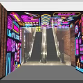 Elevator Aisle with Colorful Neon Lights Vibrant Decorations and Modern Art Elements 3d model