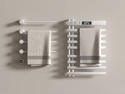 Bathroom Accessories Modern Wall Mounted Heated Towel Rail With Digital Temperature Display And Textured Towels 3d model