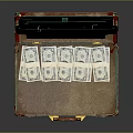 Open Green Leather Suitcase Filled With Stacked US Dollar Bills