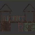 Wooden Kids Playhouse With Slide Roof Railings And Multicolored Base
