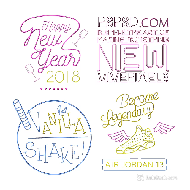 New Year Decorative Lights Featuring Colorful Artistic Font And Festive Patterns 3d model 