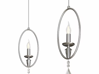 Elegant Silver Ceiling Light with Oval Metal Frame Candle Shaped Bulb and Decorative Pendant 3d model