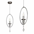 Elegant Silver Ceiling Light with Oval Metal Frame Candle Shaped Bulb and Decorative Pendant
