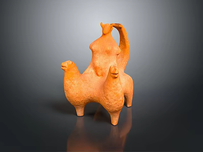 Abstract Orange Terracotta Sculpture Carving Featuring Multiple Connected Curved Human Animal Forms 3d model