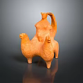 Abstract Orange Terracotta Sculpture Carving Featuring Multiple Connected Curved Human Animal Forms 3d model