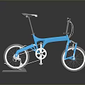 Blue Foldable Bicycle With Gray Seat White Rims And Display Stand