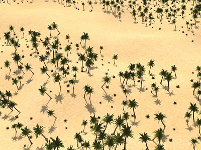 Vast Desert Scene With Numerous Small Palm Trees And Sandy Terrain 3d model
