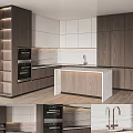 Modern Kitchen Interior Design With Wooden White Cabinets Marble Island And Built in Oven