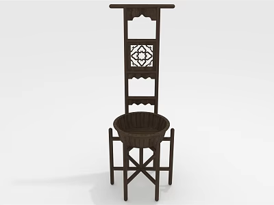 Dark Brown Wooden Display Shelf With Carved Panel Hollow Out Design And Storage Basket 3d model