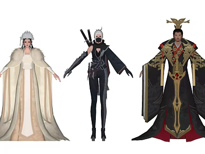 Fantasy Style Game and Movie Characters With White Robes Black Outfits Golden Decorations 3d model