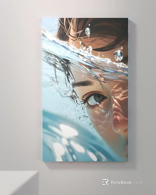 Underwater Portrait Painting Of Girl's Eye With Water Ripples And Light Reflections 3d model 