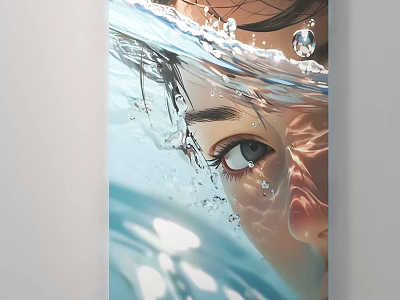 Underwater Portrait Painting Of Girl's Eye With Water Ripples And Light Reflections 3d model