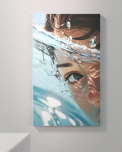 Underwater Portrait Painting Of Girl's Eye With Water Ripples And Light Reflections 3d model